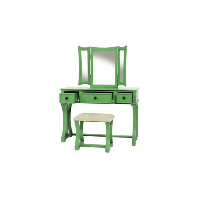 Bedroom Vanity In Apple , 3 Mirror, Stool, Particle Board, Rustic , Functional Drawers,