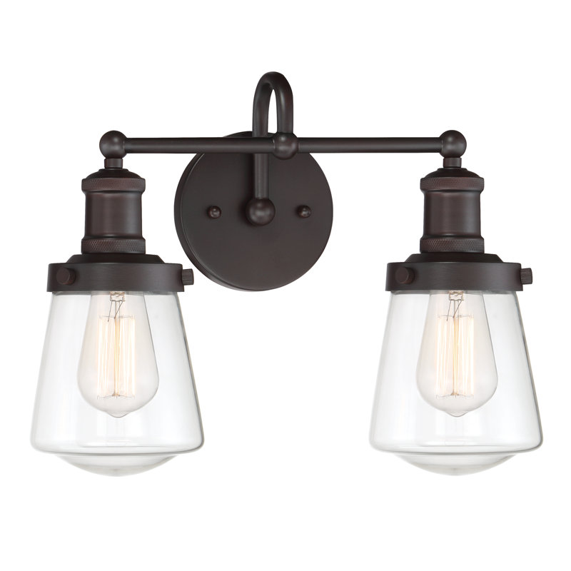 Claremore 15.25" W 2-Light Steel and Glass Vanity Light, Satin Bronze