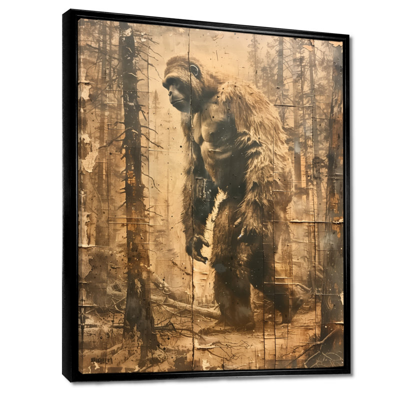 Art mural brun et mystérieux Bigfoot II - Bigfoot, H 44 po x l 34 po x P 1,5 po, Toile avec cadre flottant noir