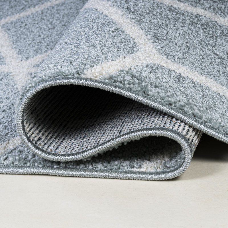 Tapis bleu clair / blanc Mashawna, Rectangulaire 3 pi x 5 pi