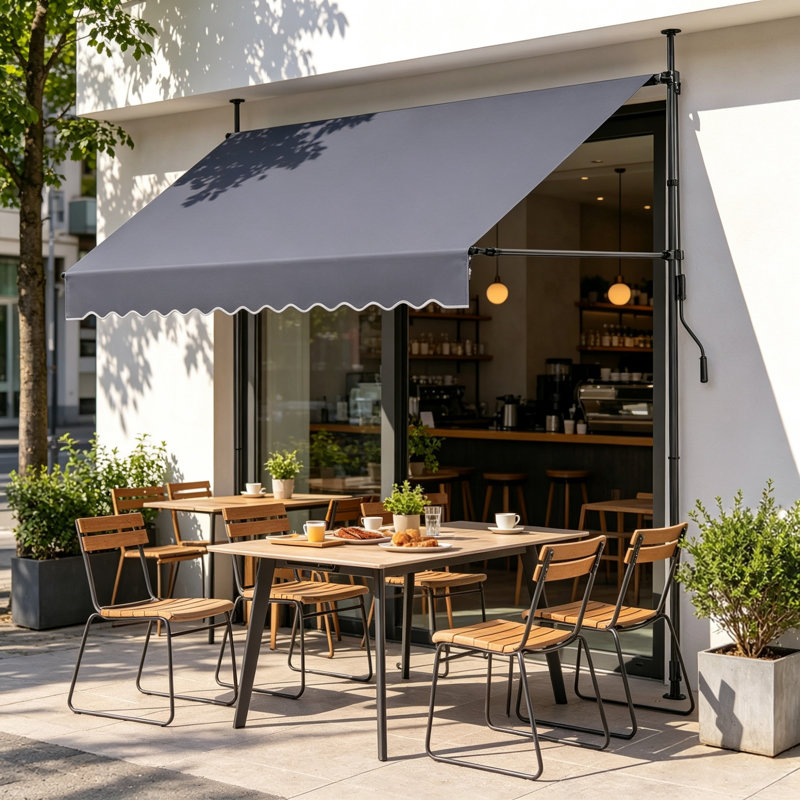 Auvent de terrasse rétractable manuel de 2,5 m (98 po), toile de protection solaire gris foncé à hauteur réglable avec manivelle, protection UV UPF+ et toit imperméable, structure en acier et aluminium résistant aux vents de force 2, idéal pour la cour, le jardin et le balcon.