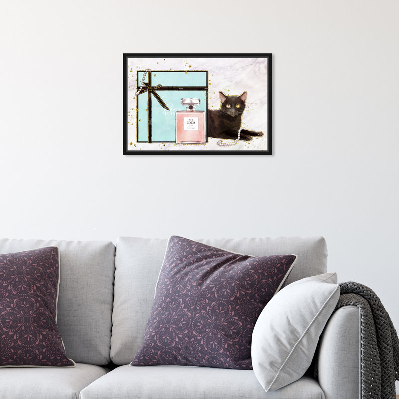 Cat Glam Blue Box - impression sur toile, H 10 po x l 15 po, Cadre flottant noir