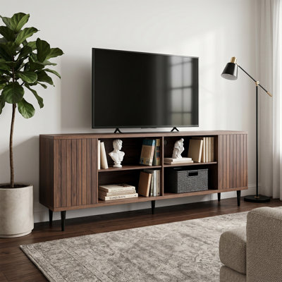 70" Mid-Century Modern TV Stand with Storage & Adjustable Shelves, Walnut