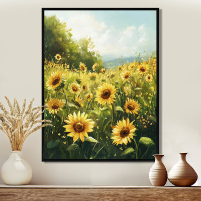 «Dunsmore Yellow Summer Sunflower Meadows - Sunflowers», reproduction sur toile encadrée