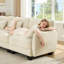 Canapé d'angle en chenille avec coussin lombaire délicat, design ergonomique incurvé, pouf amovible, montage facile pour le salon-1629358625