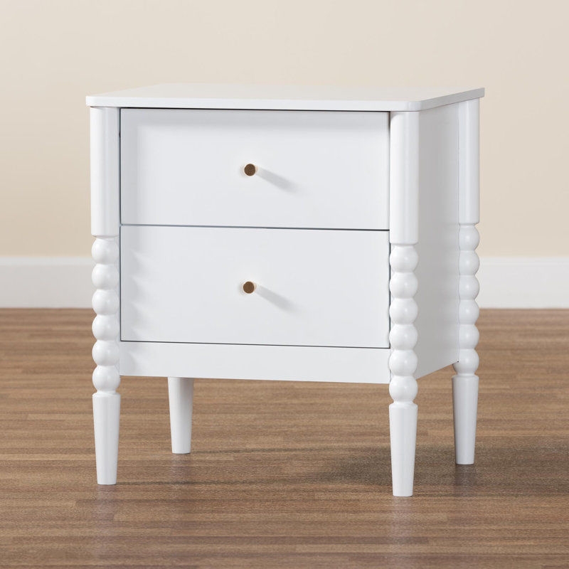 Lucera Mid-Century 2-Drawer Bobbin Nightstand, White