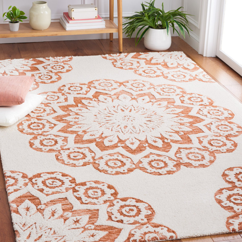 Tapis floral en laine et coton touffeté à la main Blossom, Rectangle de 5 pi x 8 pi