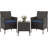 3-Piece Outdoor Patio Bistro Set – PE Rattan Wicker, Tempered Glass Table, Cushioned Chairs, All-Weather, Ideal for Garden, Porch, Poolside – Brown Gradient Four-Line Rattan & Blue Cushion-2113173247-2113173245