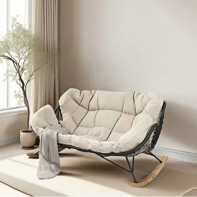 Chaise berçante élégante pour le balcon, Blanc cassé, Noir, noir, noir, noir