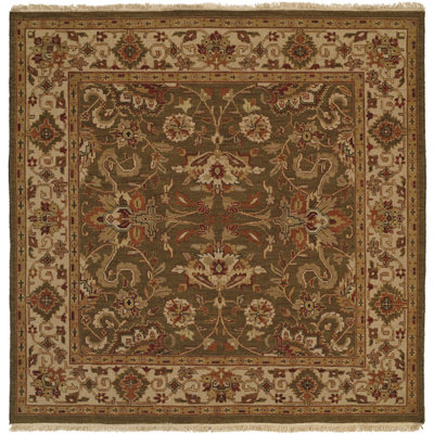 Vert laine tissé à la main oriental/Ivoire Tapis décoratif
