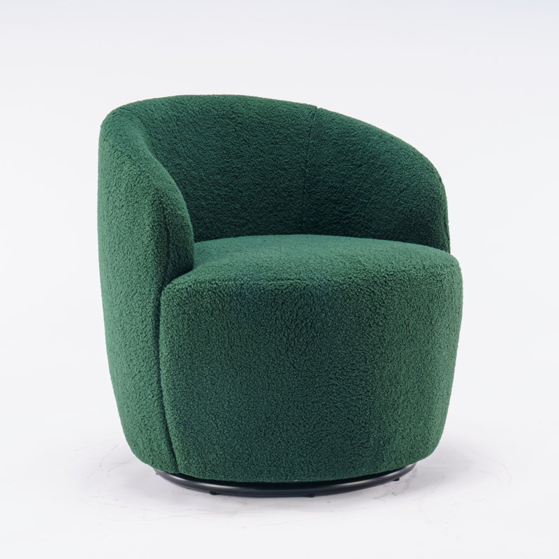 Fabric Swivel Accent Armchair Barrel Chair With Powder Coating Metal Ring, Green Polyester