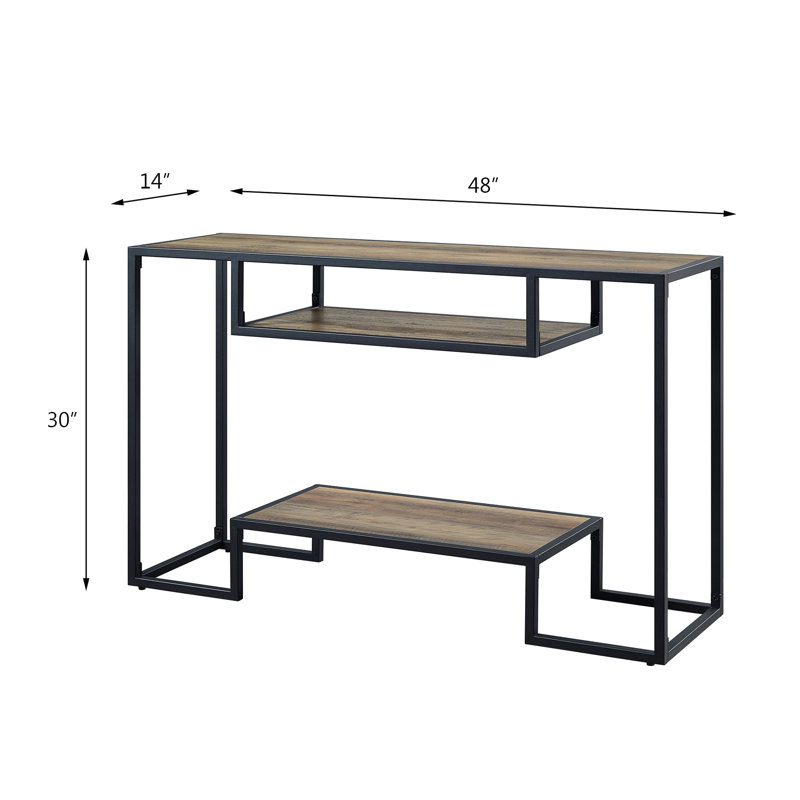 Table noire et chêne avec structure en métal et tablettes de rangement de style rustique 2