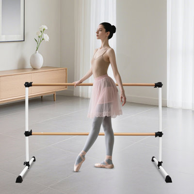 6FT White Solid Wood Ballet Barre With Adjustable Range Of 6.7-46 Inches For Dance Practice