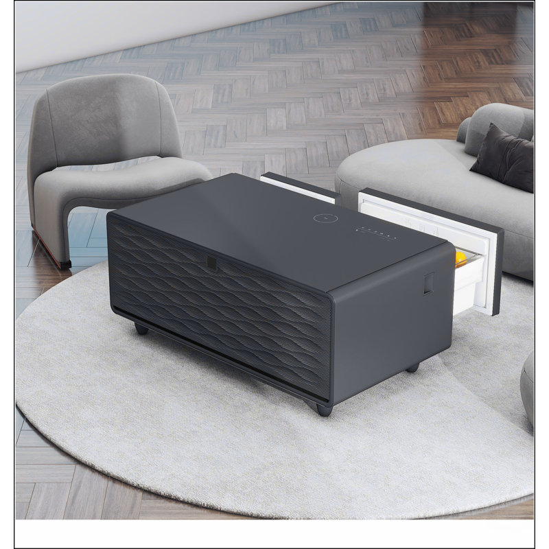 Modern Smart Coffee Table with Built-in Fridge, Bluetooth Speaker, Wireless Charging, Black