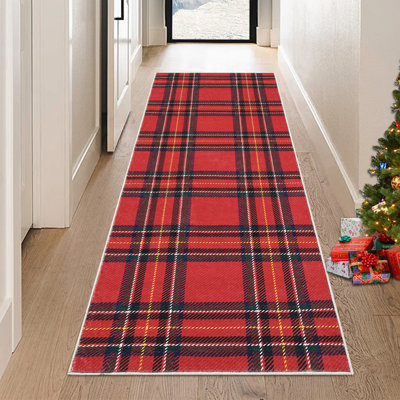 Washable Area Rug Rug Xmas Tartan Non Slip Living Room Rug Area Rug for Bedroom Carpet