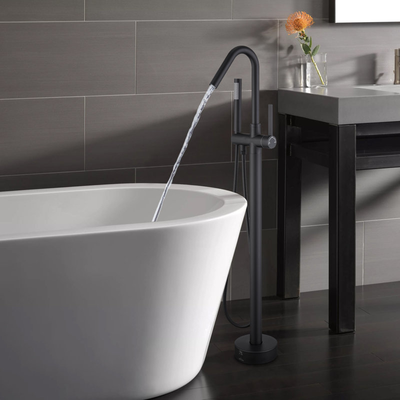 Robinet de baignoire à pattes sur pied à poignée simple avec douche à main
