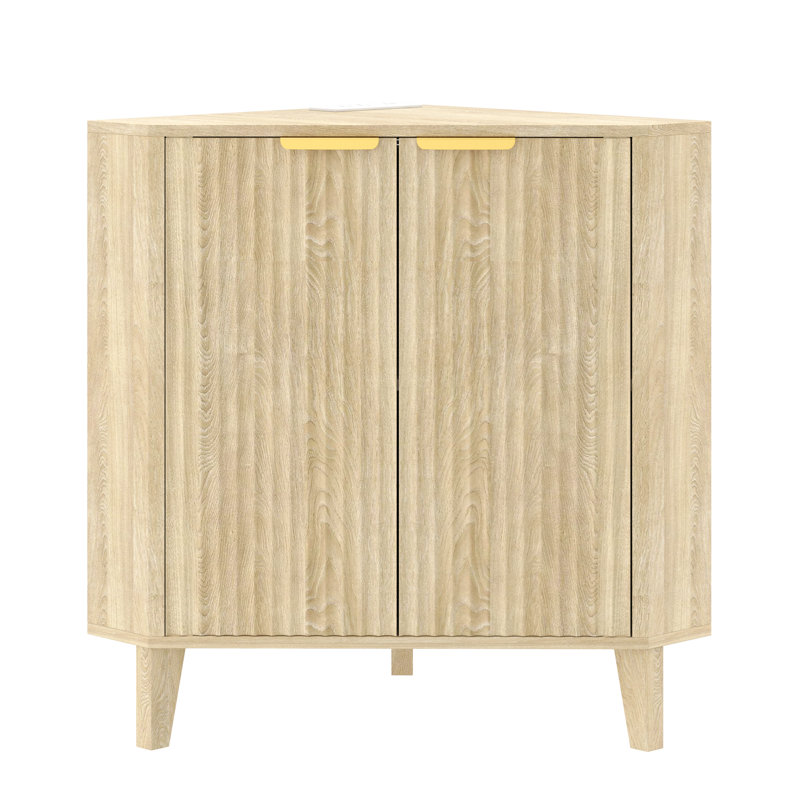  2 - Door Corner Accent Cabinet, Storage Cabinet With Recessed Power Strip & Adjustable Shelf, Space-saving Corner Furniture For Living Room Bathroom Kitchen