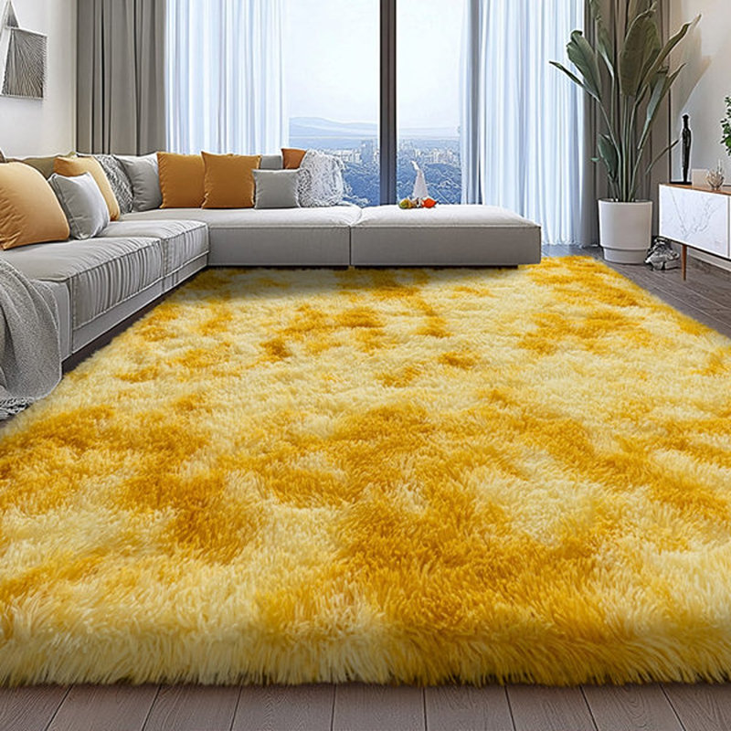 Shag Rug Soft Fluffy -Indoor Area Rug for Living Room Bedroom Nursery Kids Room, Teinture par nœuds jaune