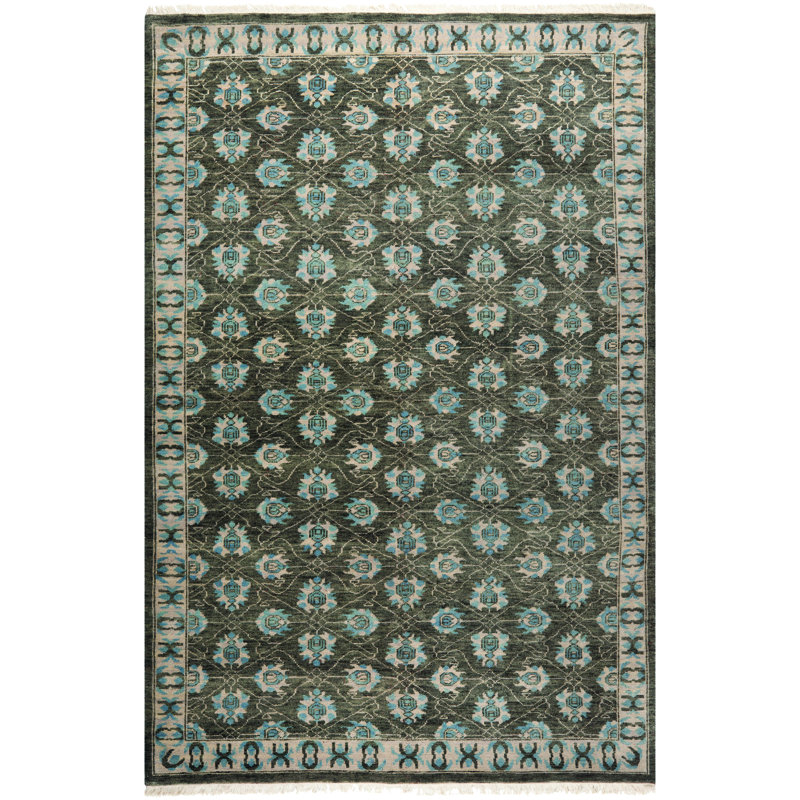 Oushak Oriental Hand-Knotted Wool Charcoal Area Rug, Rectangle 6' x 9'