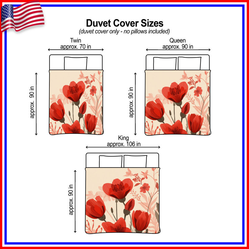 Red Floral Illustration Duvet Covers, Twin