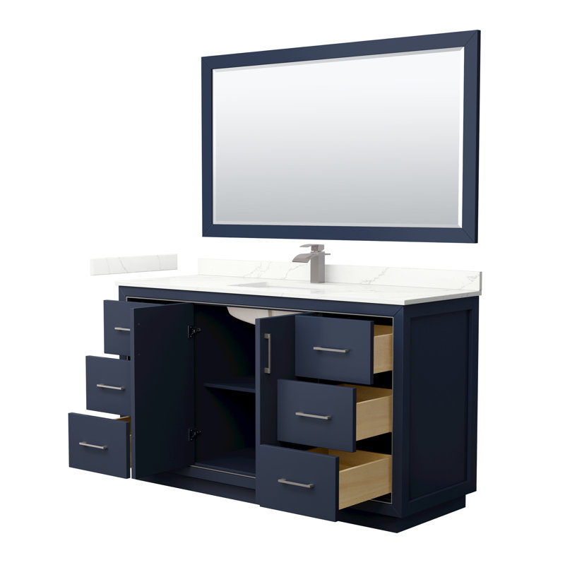 60'' W Single Vanity, Giotto Quartz, Dark Blue, Brushed Nickel