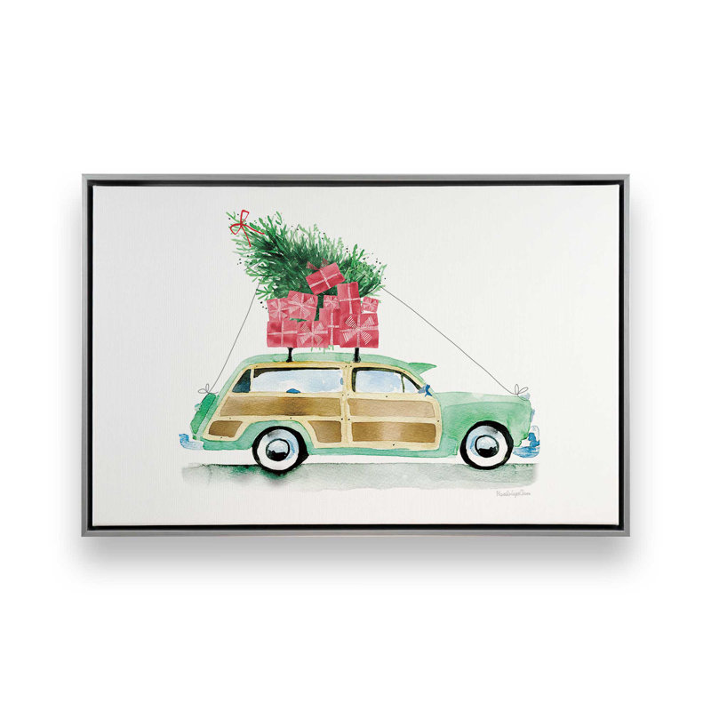 Impression de voiture de Noël rétro, Cadre argenté, H 8,75 po x l 12,75 po x P 1,75 po
