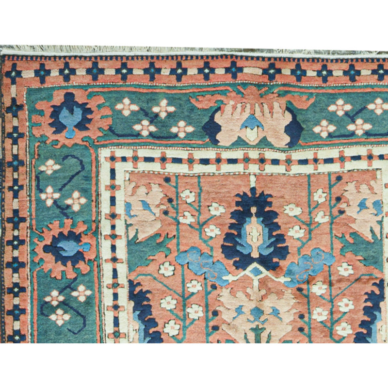 Hand-Knotted High-Quality Rust and Green Area Rug