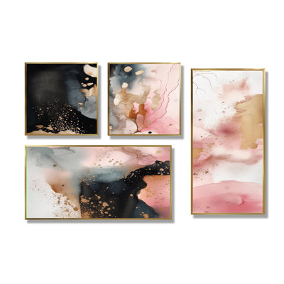 Pink Gold Marble Texture II - Abstract Marble Oversized Wall Decor 4 Pieces