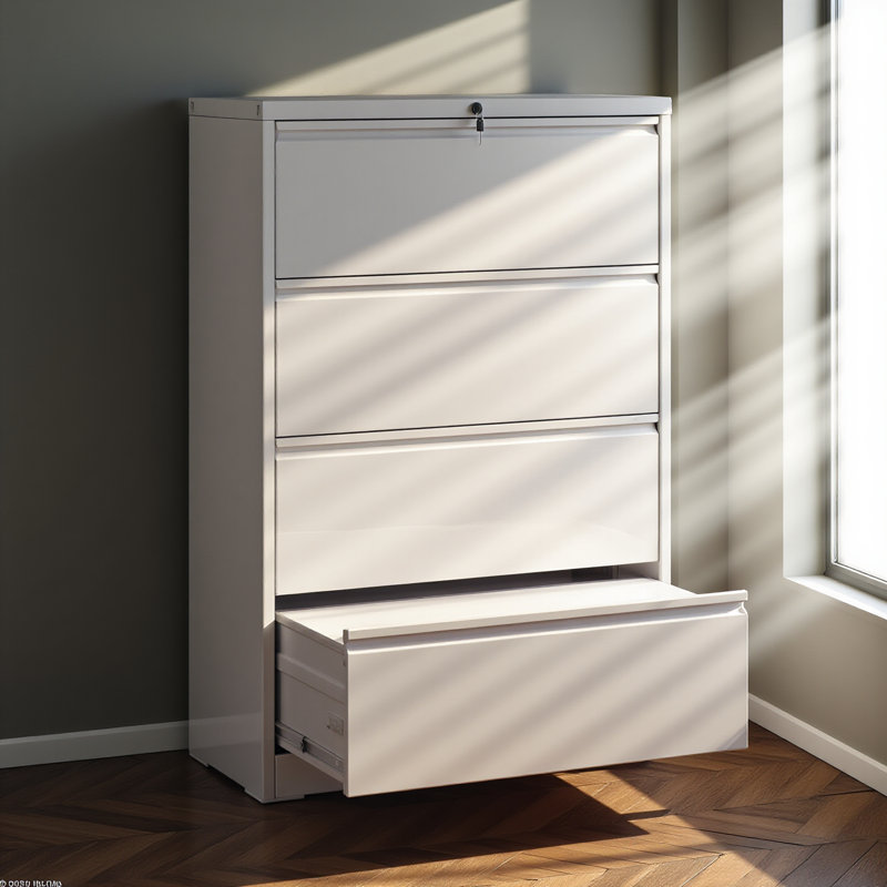 4 Drawer Lateral File Cabinet, Heavy Duty Metal Filing Cabinet, 35.4 Inch Wide Locking File Cabinet For Home Office, Space-saving Vertical Storage With Anti-tip Interlock, For Letter/legal/a4 Files