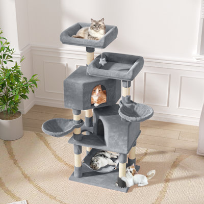 Grand arbre à chat à niveaux multiples 57,5 "avec poteaux en sisal, 2 casiers, 2 perchoirs et 3 hamacs pour chats d'intérieur