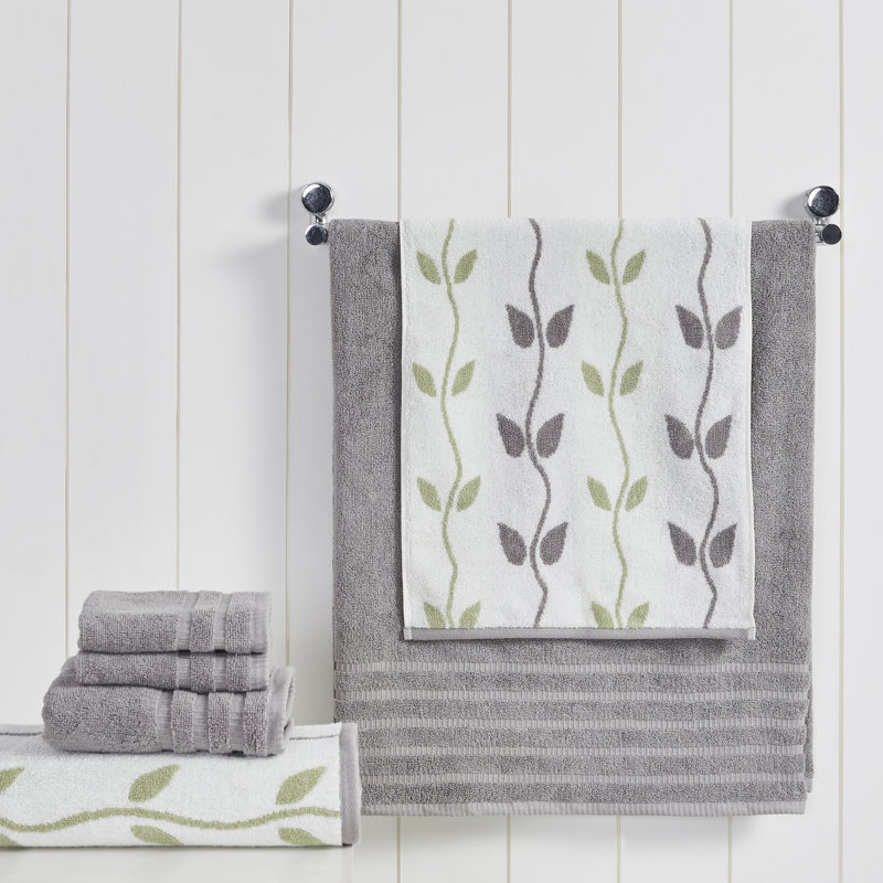 Organic Cotton Floral Jacquard 6-Piece Towel Set in Gray