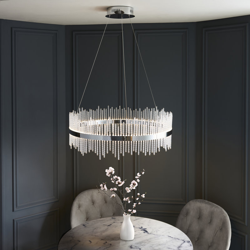 Angelisa 1 - Light LED Geometric Pendant, Chrome plate & clear glass, 200 H cm x 70 W cm