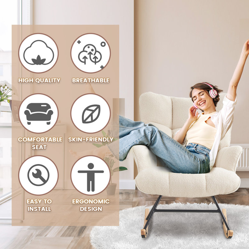 Solid + Manufactured Wood/Iron Rocking Chair, Ivory