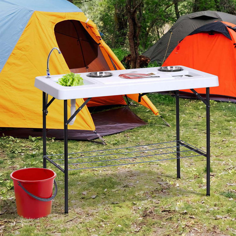 Patio Camping Table with Rectangular Top,Metal Frame
