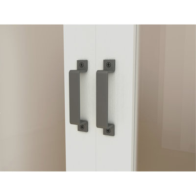 42 in. x 84 in. 3-Lite Tempered Frosted Glass White Finished Composite Double Sliding Barn Door with Hardware Kit Handle