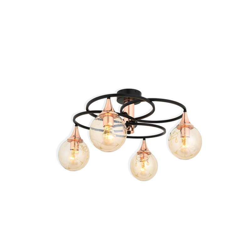 4 Lights Metal Body Semi Flush Mount With Glass Cap