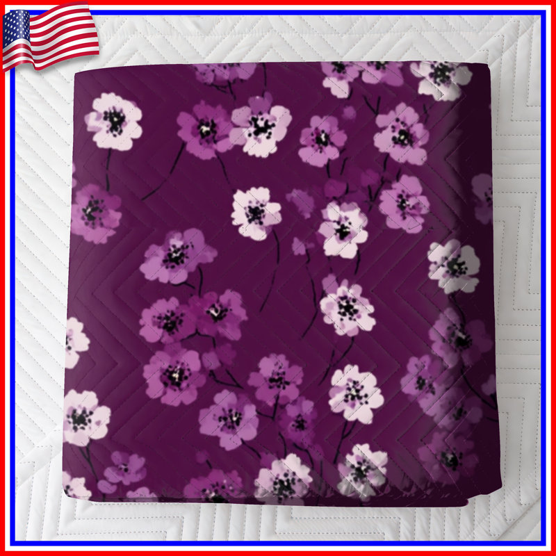 Couvre-lit matelassé mauve à motif floral, Grand lit