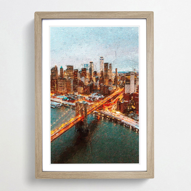 Heading to New York City - Picture Frame Photograph Print, 65cm H x 48cm W x 2cm D, Oak Framed