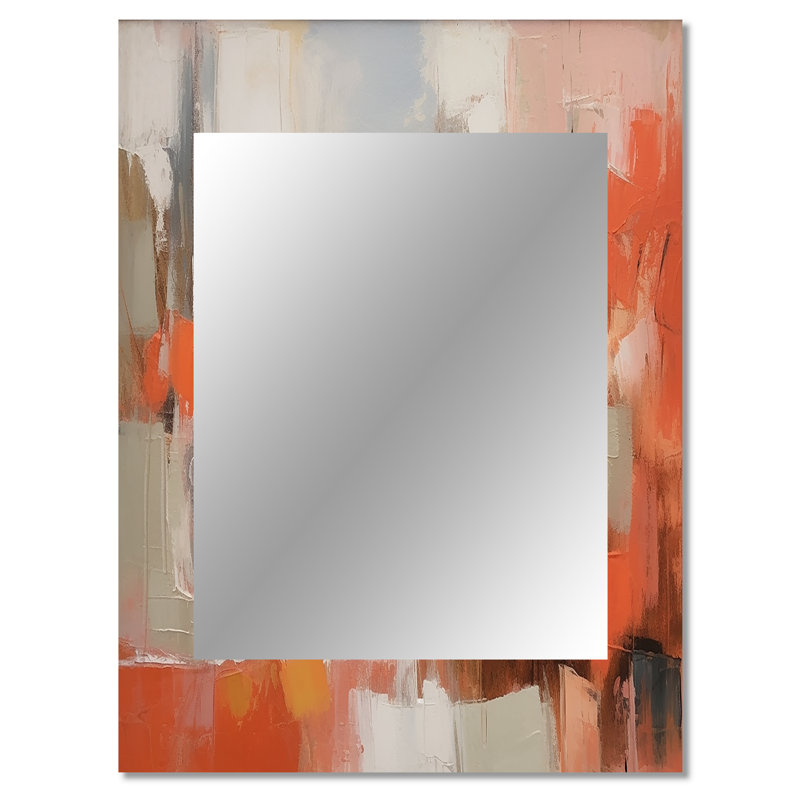 Orange Minimalims Enchantment II - Marble Mirror, Modern Decorative Wall Mirror, Printed Metal Art, 40" x 30"