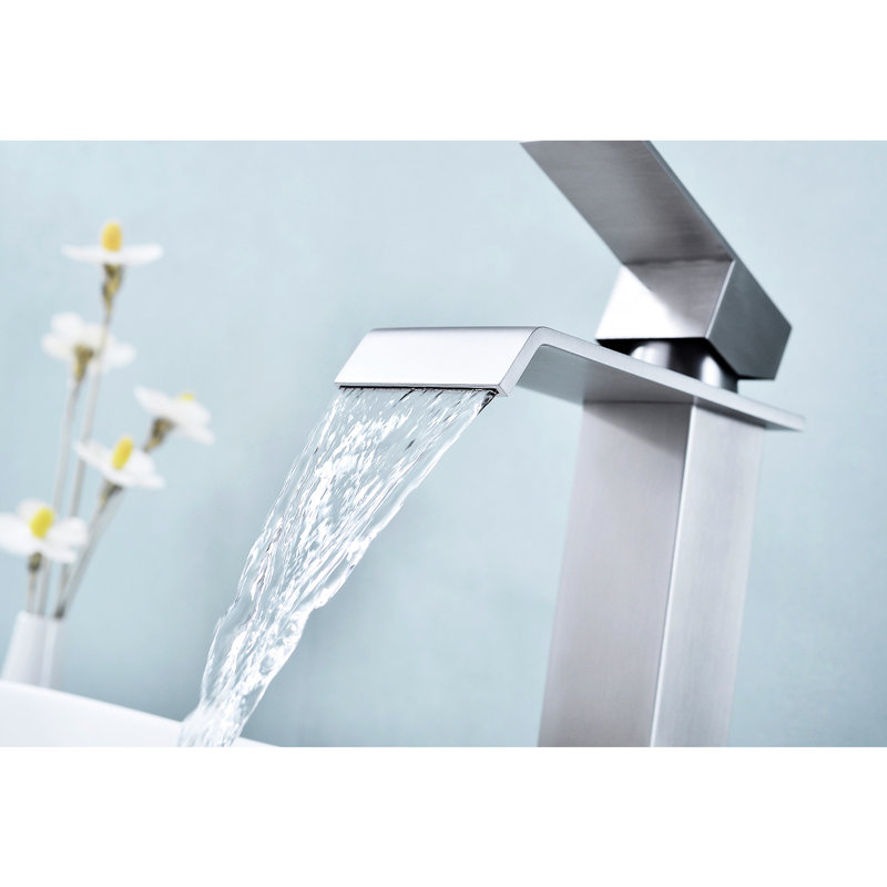 Waterfall Flow Bathroom Faucet In Brushed Nickel - Single Handle For Superior Functionality, Stainless Steel Construction Stylish With Nickel, Control, Robust