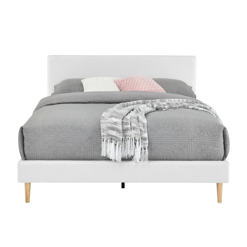 King Size Platform Bed Frame With Upholstered Teddy Velvet Headboard, Sturdy Wood Slats Support & Center Leg, Requires A Mattress To Be Used.