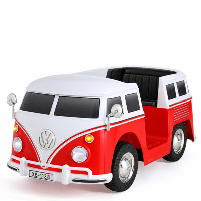 Voiture électrique pour enfants Volkswagen Bus 6V sous licence, avec batterie, lumières DEL, 2 vitesses, démarrage progressif, ceinture de sécurité, porte-gobelet, musique et commande au pied.