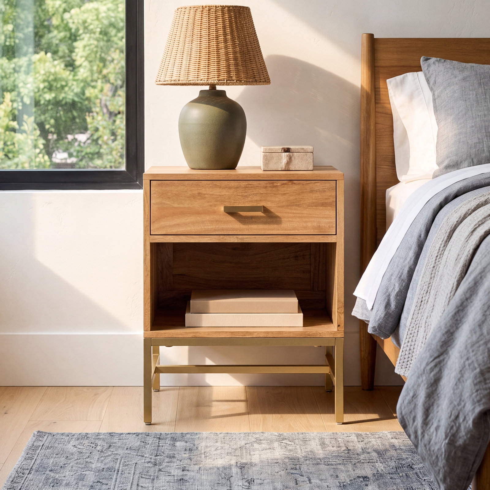 Tall 1-Drawer Mango Nightstand, Natural