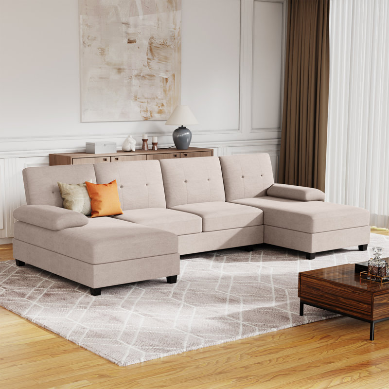 Canapé modulaire rembourré 3 pièces 3 pièces, Mélange de coton brun clair