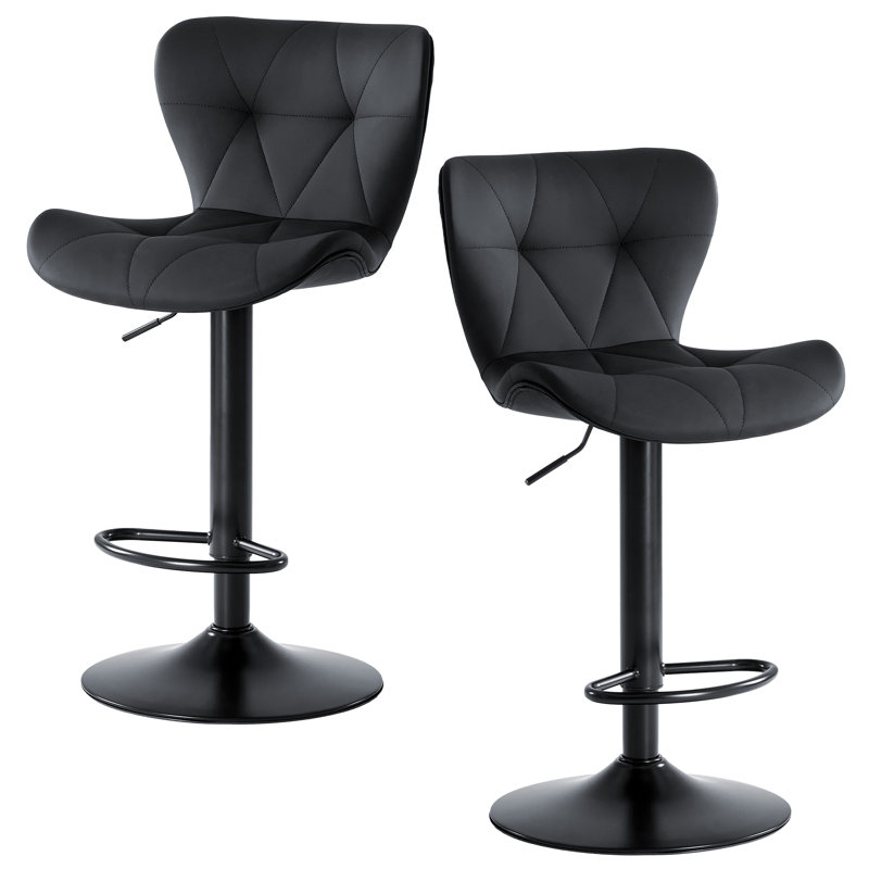 Swivel Adjustable Height Bar Stools, Leather Upholstered Counter Stools, Modern Pub Stool, Black