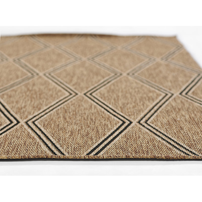 Twill Geometric Brown/Beige Indoor/Outdoor Area Rug, Rectangle 6'6" x 9'