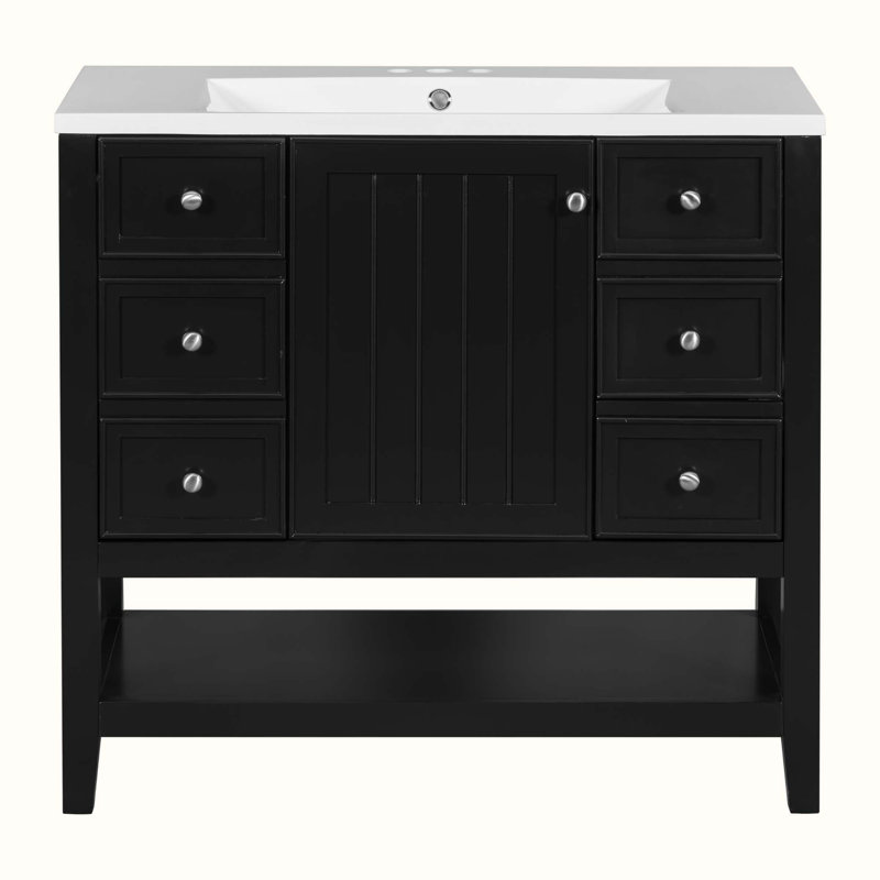 Meuble-lavabo simple 36 po avec plateau Raydan, Noir
