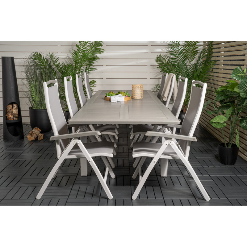 Jayesh 8 - Person Patio Dining Set with Extendable Rectangular Table, Grey