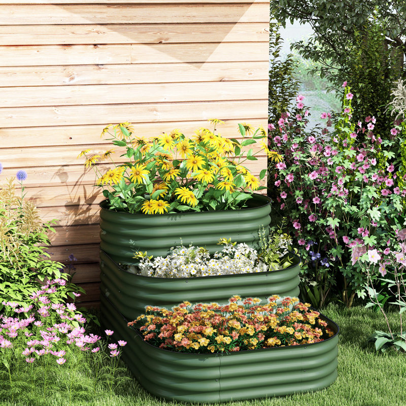 Ensemble de lit de jardin surélevé en acier galvanisé de 63,56 po x 43 po x 32,58 po. Trois niveaux pour une plantation diversifiée, espace ouvert, coffre-fort avec bordure en caoutchouc, 3 combinaisons de jardin pour divers besoins de jardinage, pour améliorer la gestion.