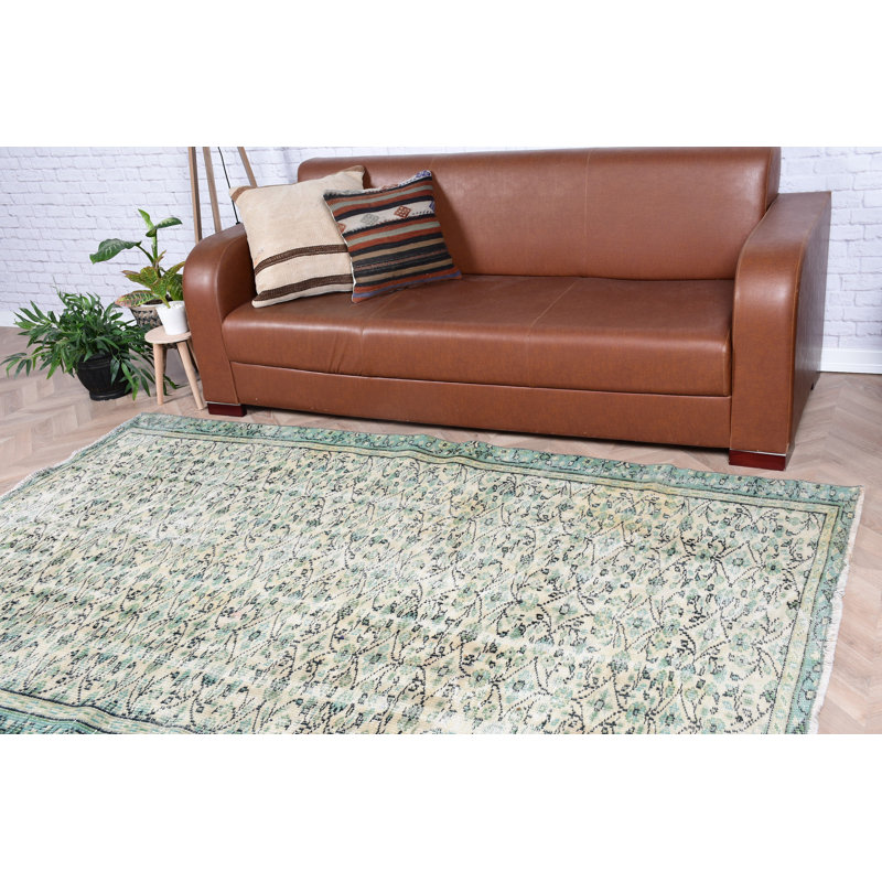 Tapis beige rétro Oushak rétro idéal pour la cuisine et le salon avec un style antique